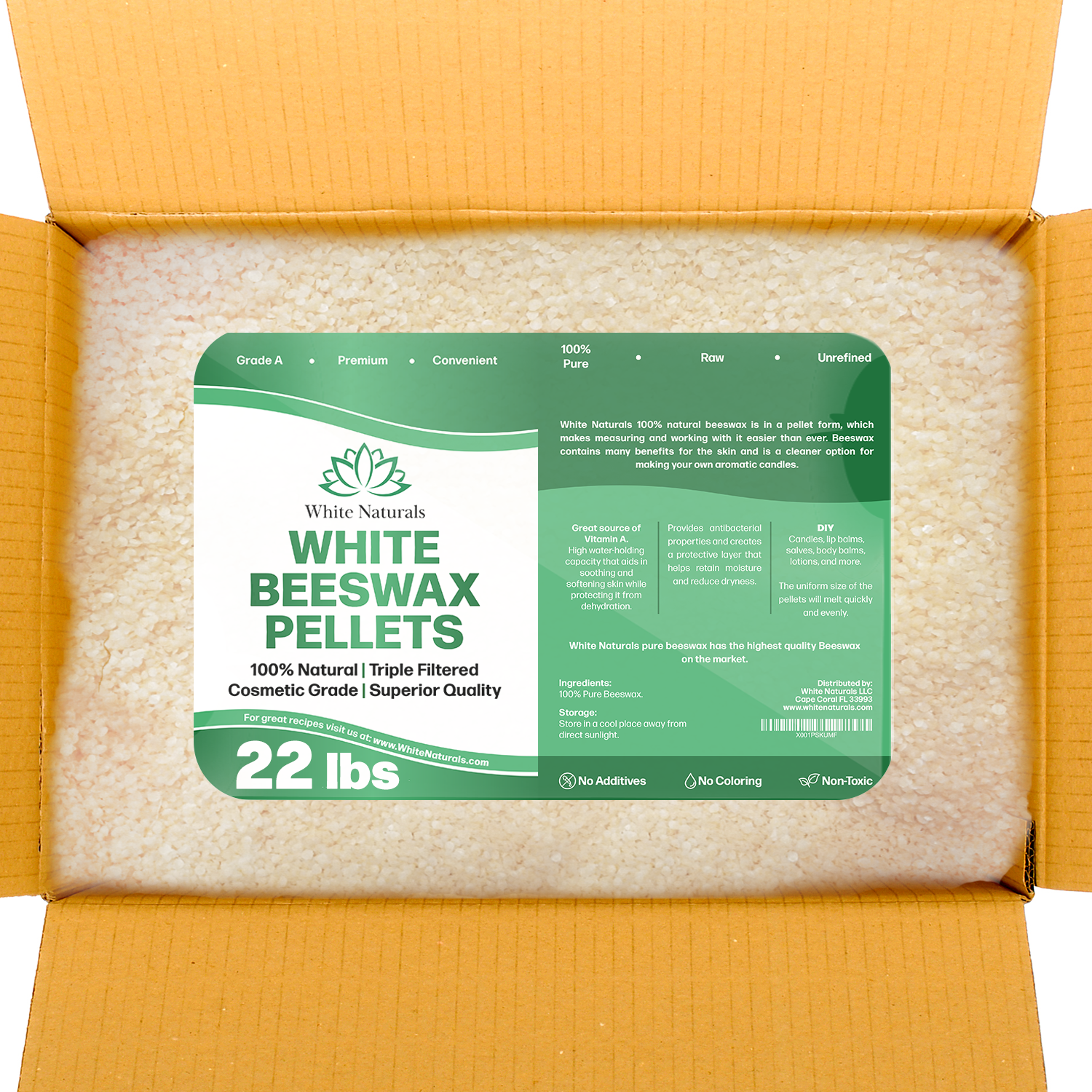 Organic White Beeswax Pellets 8oz Pure, Natural, Cosmetic Grade